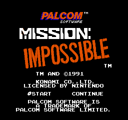 Mission Impossible title screen for NES